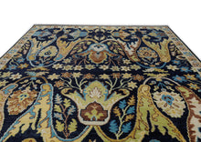 Multi Size Navy Mint Ivory Color Hand Knotted Oushak Wool  Oriental Rug