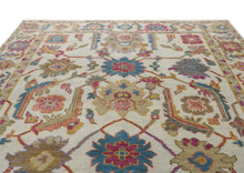 Multi Size Ivory Brown Aqua Color Hand Knotted Oushak Wool Traditional Oriental Rug