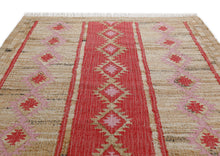Multi Size Coral Beige Tan Color Hand Woven Kilim Jute Southwestern Oriental Rug