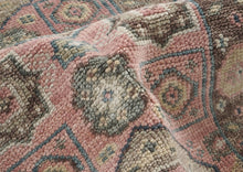 Runner Blush, Gray, Ivory Color Hand Knotted Oushak Wool Transitional Oriental Rug