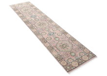 Runner Blush, Gray, Ivory Color Hand Knotted Oushak Wool Transitional Oriental Rug