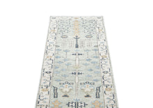 Runner Gray, Beige, Blue Color Hand Knotted Oushak Wool Transitional Oriental Rug