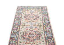 Runner Beige, Slate, Gold Color Hand Knotted Oushak Wool Traditional Oriental Rug