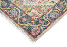 Runner Beige, Slate, Gold Color Hand Knotted Oushak Wool Traditional Oriental Rug