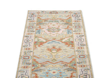 Runner Gray, Blush, Aqua Color Hand Knotted Oushak Wool Traditional Oriental Rug