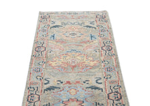 Runner Gray, Blush, Blue Color Hand Knotted Oushak Wool Arts & Crafts Oriental Rug