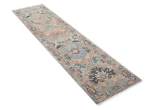Runner Gray, Blush, Blue Color Hand Knotted Oushak Wool Arts & Crafts Oriental Rug