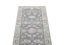 Runner Slate, Gray, Sage Color Hand Knotted Oushak Wool Transitional Oriental Rug