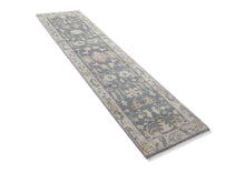 Runner Slate, Gray, Sage Color Hand Knotted Oushak Wool Transitional Oriental Rug