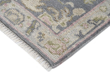 Runner Slate, Gray, Sage Color Hand Knotted Oushak Wool Transitional Oriental Rug