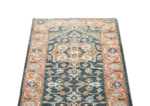 Runner Slate, Blush, Sage Color Hand Knotted Oushak Wool Traditional Oriental Rug