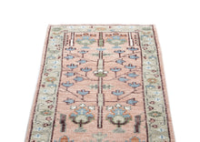 Runner Blush, Gray, Blue Color Hand Knotted Oushak Wool Transitional Oriental Rug