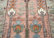 Runner Blush, Gray, Blue Color Hand Knotted Oushak Wool Transitional Oriental Rug