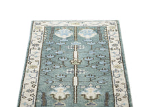 Runner Celadon, Ivory, Gray Color Hand Knotted Oushak Wool Transitional Oriental Rug