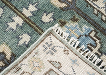 Runner Celadon, Ivory, Gray Color Hand Knotted Oushak Wool Transitional Oriental Rug