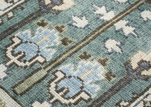 Runner Celadon, Ivory, Gray Color Hand Knotted Oushak Wool Transitional Oriental Rug