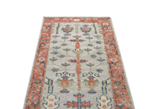 Runner Gray, Blush, Slate Color Hand Knotted Oushak Wool Transitional Oriental Rug