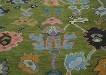 Multi Size Green Pink Navy Color Hand Knotted Oushak Wool Traditional Oriental Rug