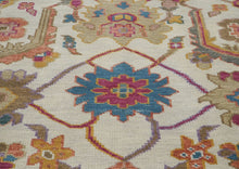 Multi Size Ivory Brown Aqua Color Hand Knotted Oushak Wool Traditional Oriental Rug