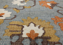 Multi Size Slate Blue Orange Color Hand Woven Kilim Jute Traditional Oriental Rug