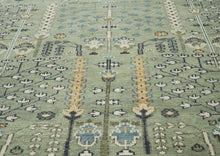 10x14 Mint, Ivory, Blue Color Hand Knotted Oushak Wool Transitional Oriental Rug