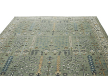 10x14 Mint, Ivory, Blue Color Hand Knotted Oushak Wool Transitional Oriental Rug