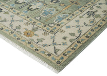 10x14 Mint, Ivory, Blue Color Hand Knotted Oushak Wool Transitional Oriental Rug