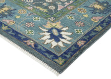 10x14 Blue, Aqua, Rose Color Hand Knotted Oushak Wool Arts and Crafts Oriental Rug