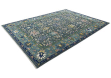 10x14 Blue, Aqua, Rose Color Hand Knotted Oushak Wool Arts and Crafts Oriental Rug