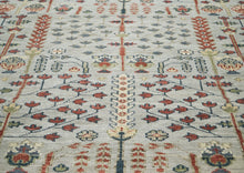10x14 Gray, Burnt Orange, Lime Color Hand Knotted Oushak Wool Transitional Oriental Rug