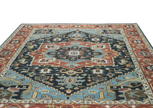 10x14 Blue, Burnt Orange, Aqua Color Hand Knotted Oushak Wool  Oriental Rug