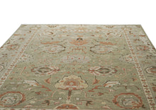 10x14 Green, Peach, Gray Color Hand Knotted Oushak Wool Arts and Crafts Oriental Rug