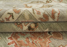 10x14 Green, Peach, Gray Color Hand Knotted Oushak Wool Arts and Crafts Oriental Rug