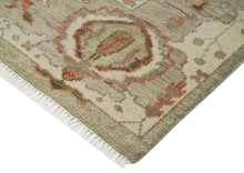 10x14 Green, Peach, Gray Color Hand Knotted Oushak Wool Arts and Crafts Oriental Rug