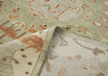 10x14 Green, Peach, Gray Color Hand Knotted Oushak Wool Arts and Crafts Oriental Rug