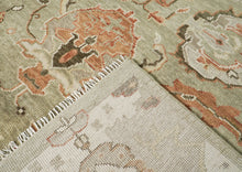 10x14 Green, Peach, Gray Color Hand Knotted Oushak Wool Arts and Crafts Oriental Rug