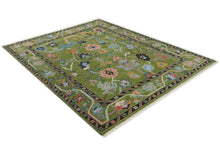 Multi Size Green Pink Navy Color Hand Knotted Oushak Wool Traditional Oriental Rug