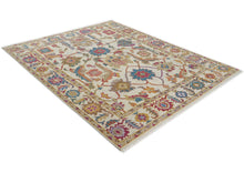 Multi Size Ivory Brown Aqua Color Hand Knotted Oushak Wool Traditional Oriental Rug