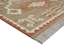 Multi Size Tan Orange Ivory Color Hand Woven Kilim Jute Southwestern Oriental Rug