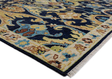Multi Size Navy Mint Ivory Color Hand Knotted Oushak Wool  Oriental Rug