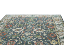 10x14 Blue, Slate, Ivory Color Hand Knotted Oushak Wool Arts and Crafts Oriental Rug