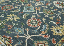 10x14 Blue, Slate, Ivory Color Hand Knotted Oushak Wool Arts and Crafts Oriental Rug