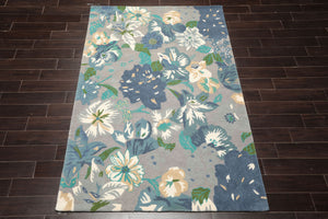 LoomBloom Multi Size Gray Hand Tufted Contemporary Floral Wool Oriental Area Rug