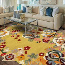 Multi Size Hand Tufted Wool Lime Modern Irregular shaped Loop n cut pile Sculpted Embossed look Botanical Rug