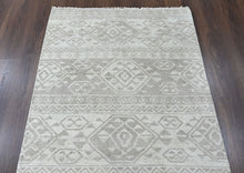 4x6 Beige, Gray, Color Hand Knotted Oushak Wool  Oriental Rug