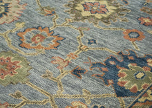 10x14 Blue, Rose, Lime Color Hand Knotted Oushak Wool Arts and Crafts Oriental Rug