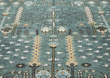 10x14 Celadon, Ivory, Brown Color Hand Knotted Oushak Wool Transitional Oriental Rug