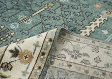 10x14 Celadon, Ivory, Brown Color Hand Knotted Oushak Wool Transitional Oriental Rug