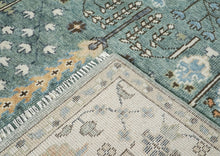 10x14 Celadon, Ivory, Brown Color Hand Knotted Oushak Wool Transitional Oriental Rug
