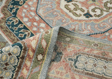 10x14 Slate, Rose, Green Color Hand Knotted Oushak Wool Traditional Oriental Rug